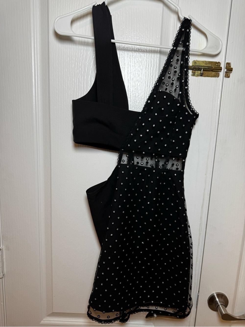 Hours Laeticia Mini Dress Black Silver Glitter Polka Dot Cutout Mesh Size XS - Picture 7 of 7